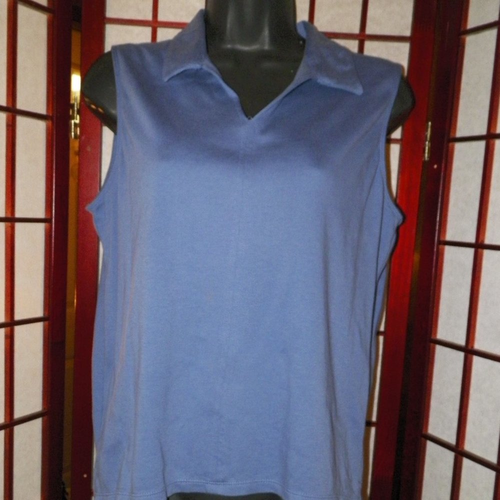 Sonoma Blue Sleeveless Collared Shirt Top